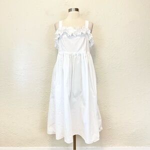 Solotre Dress Sundress Midi Ruffle White Peasant Farmhouse Boho Italy Medium M